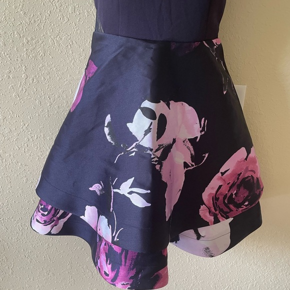 Speechless Purple Floral Peplum Layered NWOT Cut Out Design Halter Dress. Size 1 - Picture 4 of 11